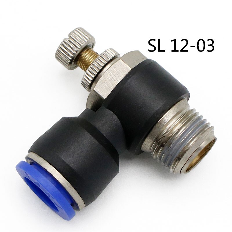 Pneumatic Speed Flow Controller 8mm 6mm 10mm 12mm OD Hose Tube 1/4"BSP 1/8" 3/8" 1/2" Male Gas Airflow Limit Valve Quick Fitting: SL12-03
