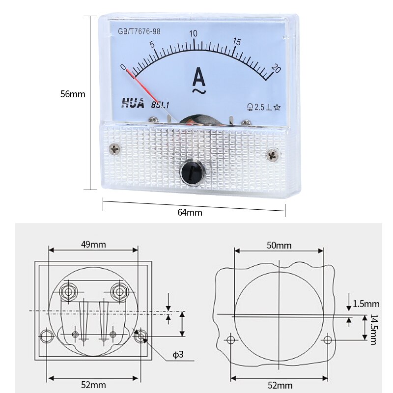 85L1 AC Analog Current Meter Panel 1A 5A 10A 20A 5... – Vicedeal
