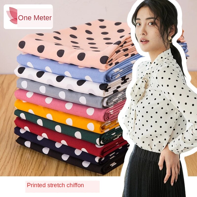 Micro Elastic Floral Chiffon Fabric By The Meter Impervious Printed Wave Point Dress Lining Shirt Sewing Diy Flowers Brocade