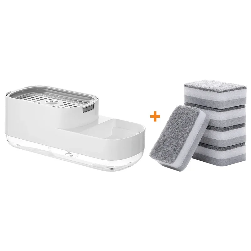 Soap Pump Dispenser Bottle Automatic Liquid Kitchen Sponge Brush Storage Box Manual Press-Type Holder Cleaning Tool Household: Chrome