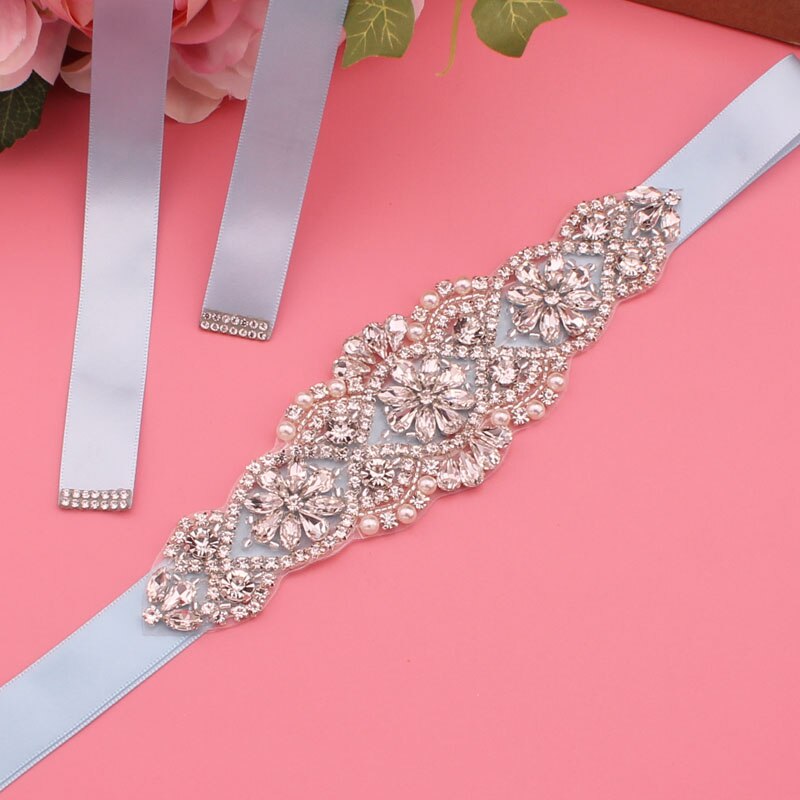 Kristall Hochzeit Gürtel Satin- Strass Party Kleid Gürtel Braut Band Gürtel Brautjungfer Hochzeit Zubehör: hell Blau