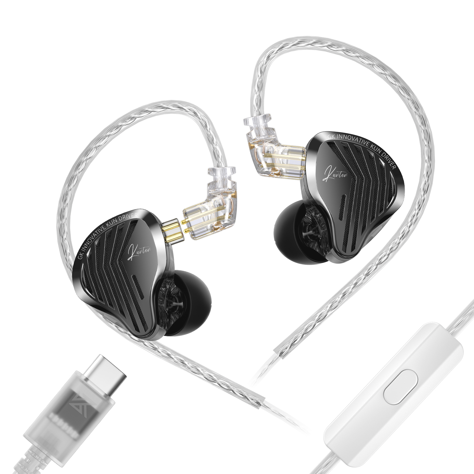 GK KUNTEN HiFi Bedrade Koptelefoon Zware Bas 3.5mm Type-C Dual Zilveren Kabel In-Ear Oordopjes met Microfoon voor Gaming Muziek PK KZ: zwart