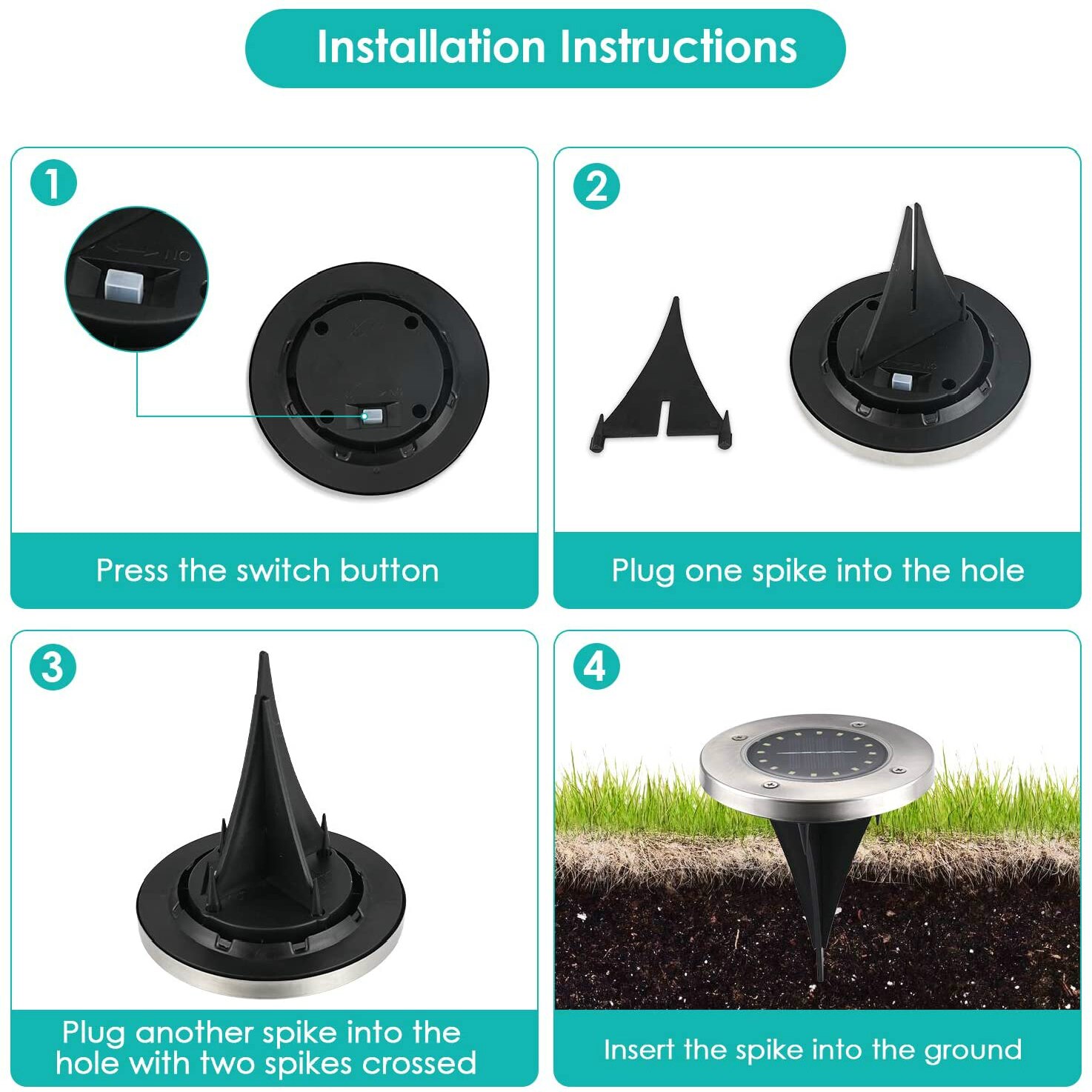Zonne-grondverlichting, 16 led-zonnetuinverlichting, waterdichte buitenverlichting voor in de grond, op zonne-energie werkende schijfverlichting voor in de tuin, gazonlamp