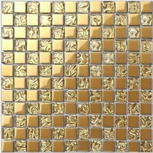 Azulejo de cristal de oro galvanizado para cocina, azulejo de pared de baño contra salpicaduras, cΩ 1904