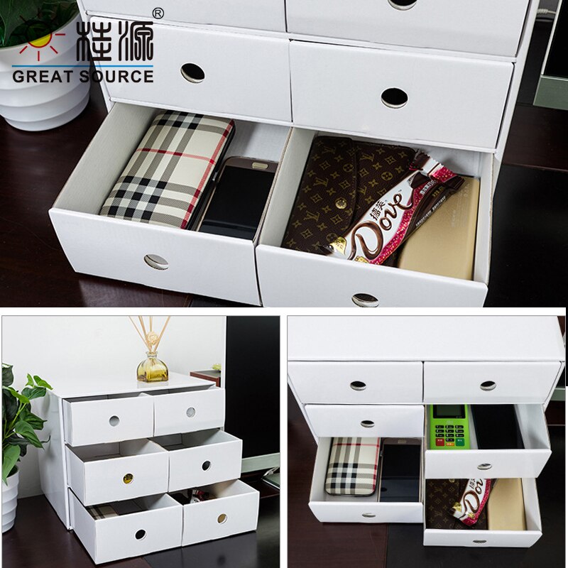 6 Drawers Storage Composable Cabinet Office Corrugate Foldable Home Storage Kraft Paper Environment Friendly
