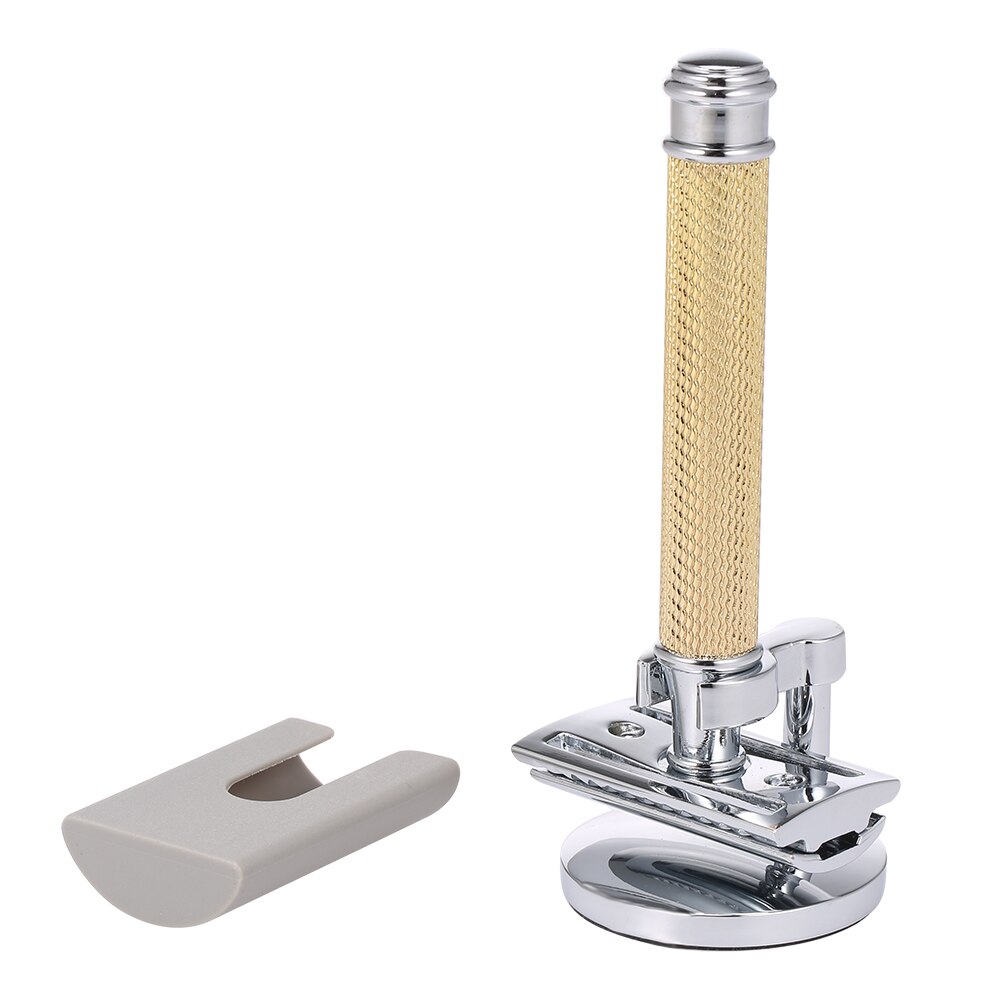 Double-edged Shaving Razor Set Safety Beard Razor with Shaving Razor Base Protective Cover Mustache Removal Shaving Tool: Gold
