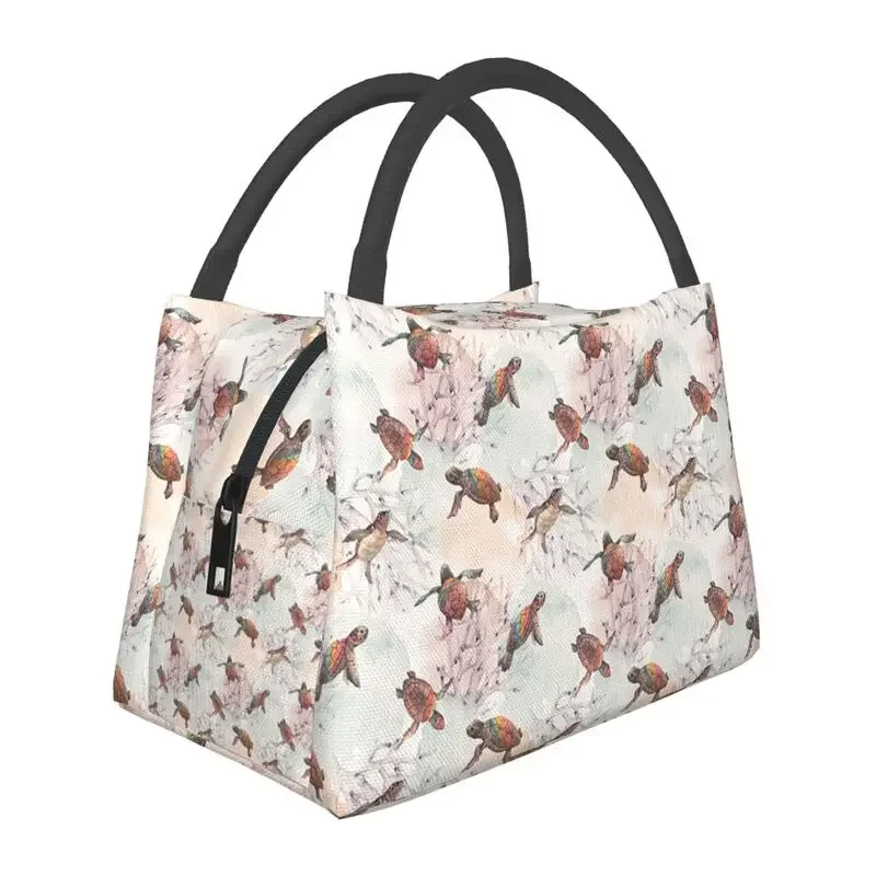 Funny Sea Turtles Insulated Lunch Bag for School Office Watercolor Sea Animal Waterproof Thermal Cooler Bento Box Women: Dark Grey