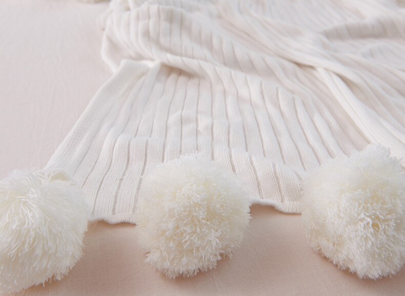 mylb Brand cotton Pom Crochet Thread Blanket 100*105 150*200cm For Babies Adults Twin Size Bed Kitted Throws Bed Runners: 4white / 105cm 100cm