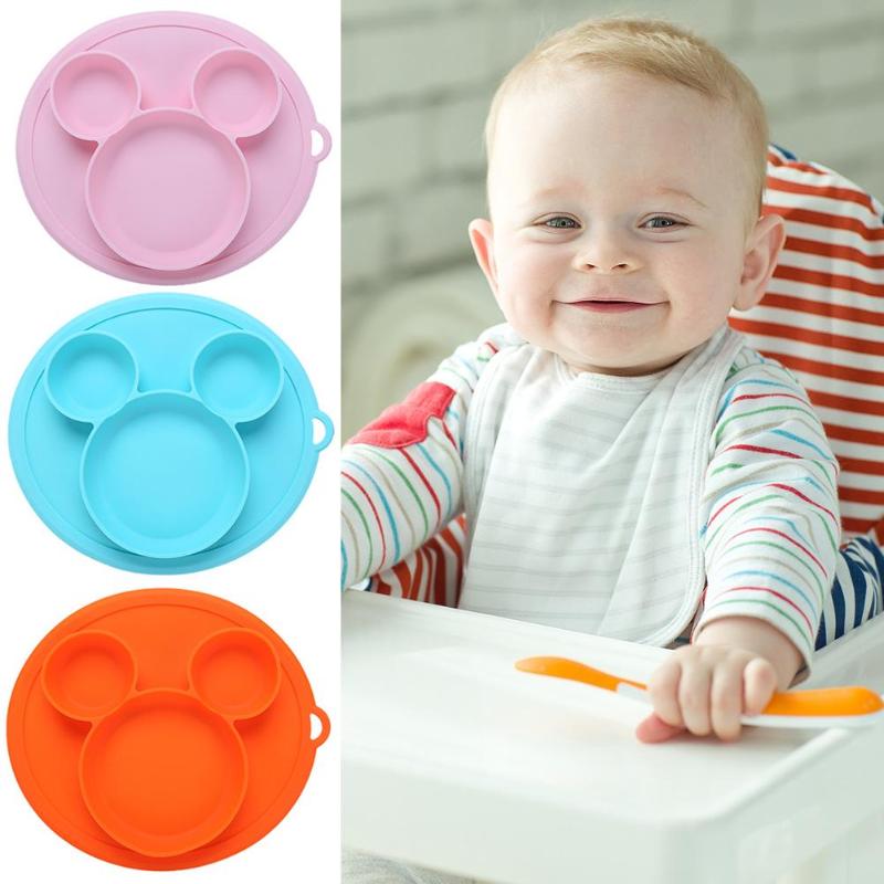 Baby sikker silikone spiseplader tegneserie børn retter med stærk sugning småbørn træning bordservice børn fodring mad skåle
