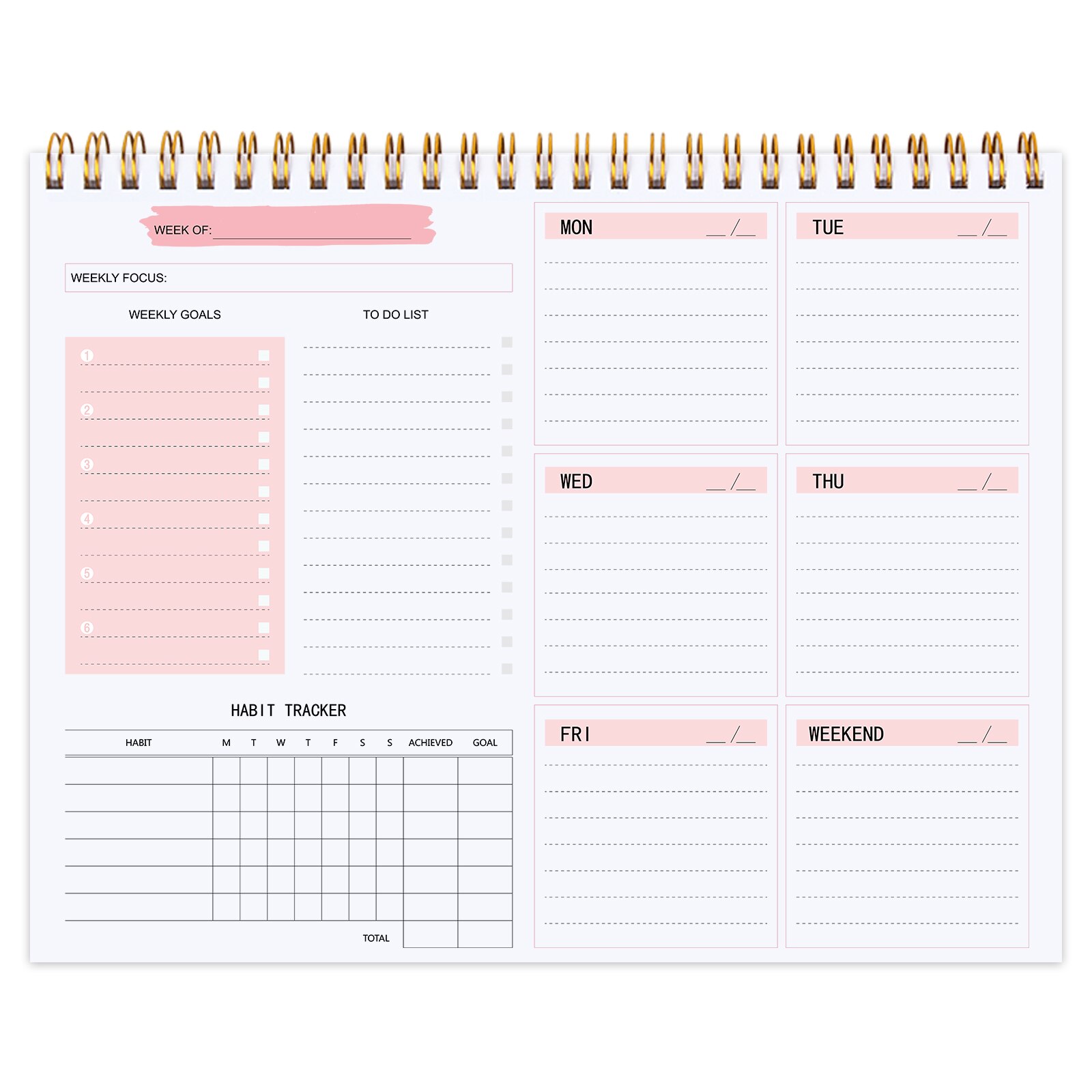 Daily Weekly Non-dated Planner Agendas Desktop Notepad to-Do List Habit Tracker School Office Schedule Stationery: Pink