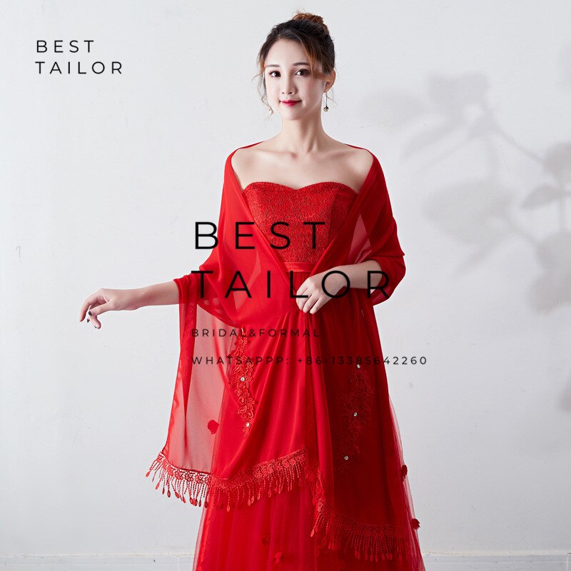 Color Available ! Wedding Jackets Bolero Bridesmaid Scarf Shawl Tassel Appliques Formal Party Gown Chiffon Wedding Accessories: Color 8