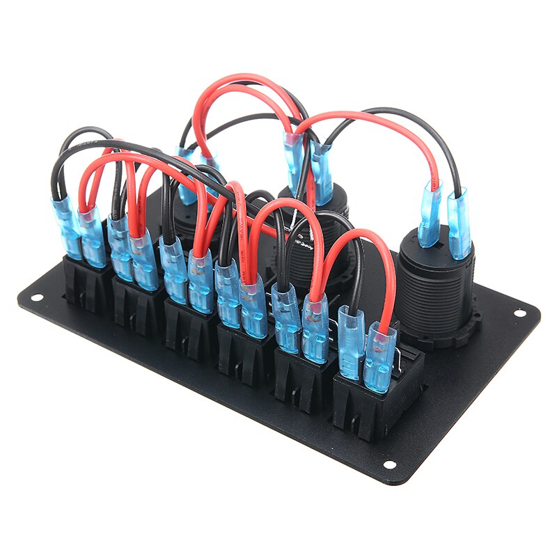 12V 6 Gang Car Blue LED Circuit Rocker Switch Panel Dual USB Charger Marine Boat Rocker Switch Control Panel Set