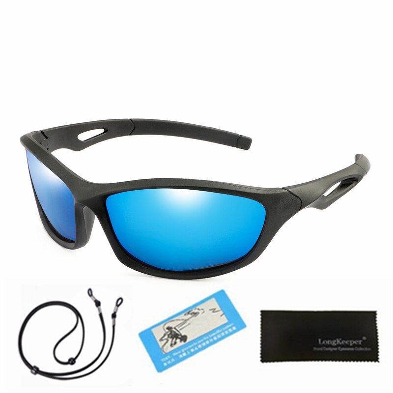 Sport Zonnebril Kids Gepolariseerde Kind Zonnebril Meisje Jongen Outdoor Spiegel Lenzenvloeistof Flexibele Bril UV400 Ciclismo Met Touw: Black Blue