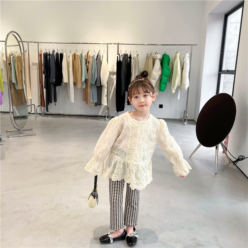 2022 camicette floreali in pizzo a maniche lunghe per ragazze di nuovo arrivo primavera camicette in cotone per bambini abbigliamento per bambini