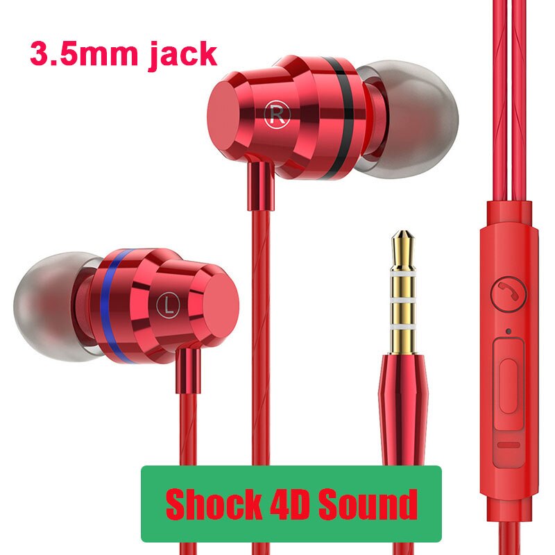 Metal Earphones Type C Headphones Bass Earphone 3.5mm Usb C Ear Buds auriculares fone de ouvido for Xiaomi Mi 10 Pro 9 huawei: 3.5mm red