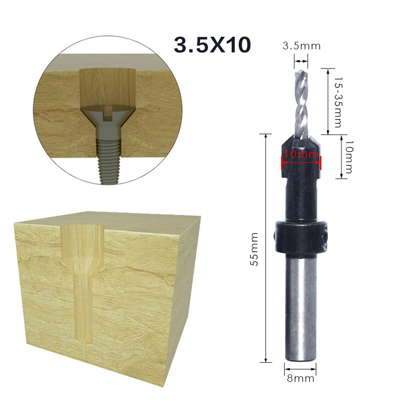 1Pcs 8Mm 10Mm Shank Hss Houtbewerking Countersink Router Bit Set Tapeinduithalerset Remon Sloop Voor Hout Frezen cutter: 8mmShank 3.5mmX10mm