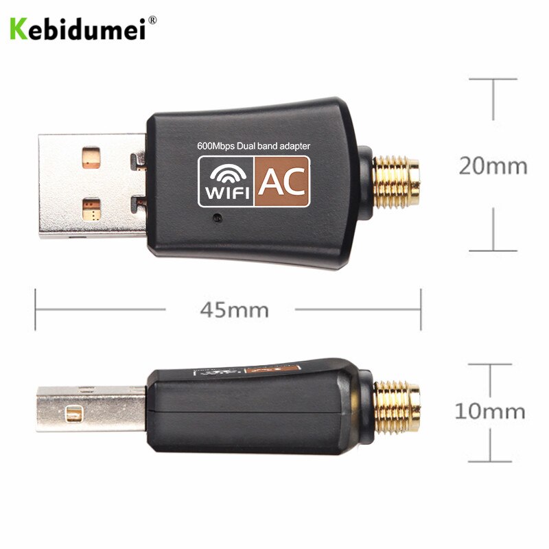 Kebidumei 600 mbps usb wifi adaptador sem fio 5 ghz 2.4 ghz com antena banda dupla 802.11ac rtl8811au para desktop/portátil/pc