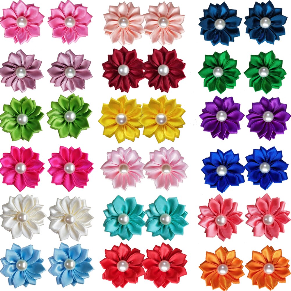 Lazos para el pelo de perros y gatos con flores, bonitos lazos para el pelo para perros, bodas, fiestas, vacaciones, accesorios diarios, lazos de aseo para mascotas con bandas de goma, 100 Uds.: Mixed color