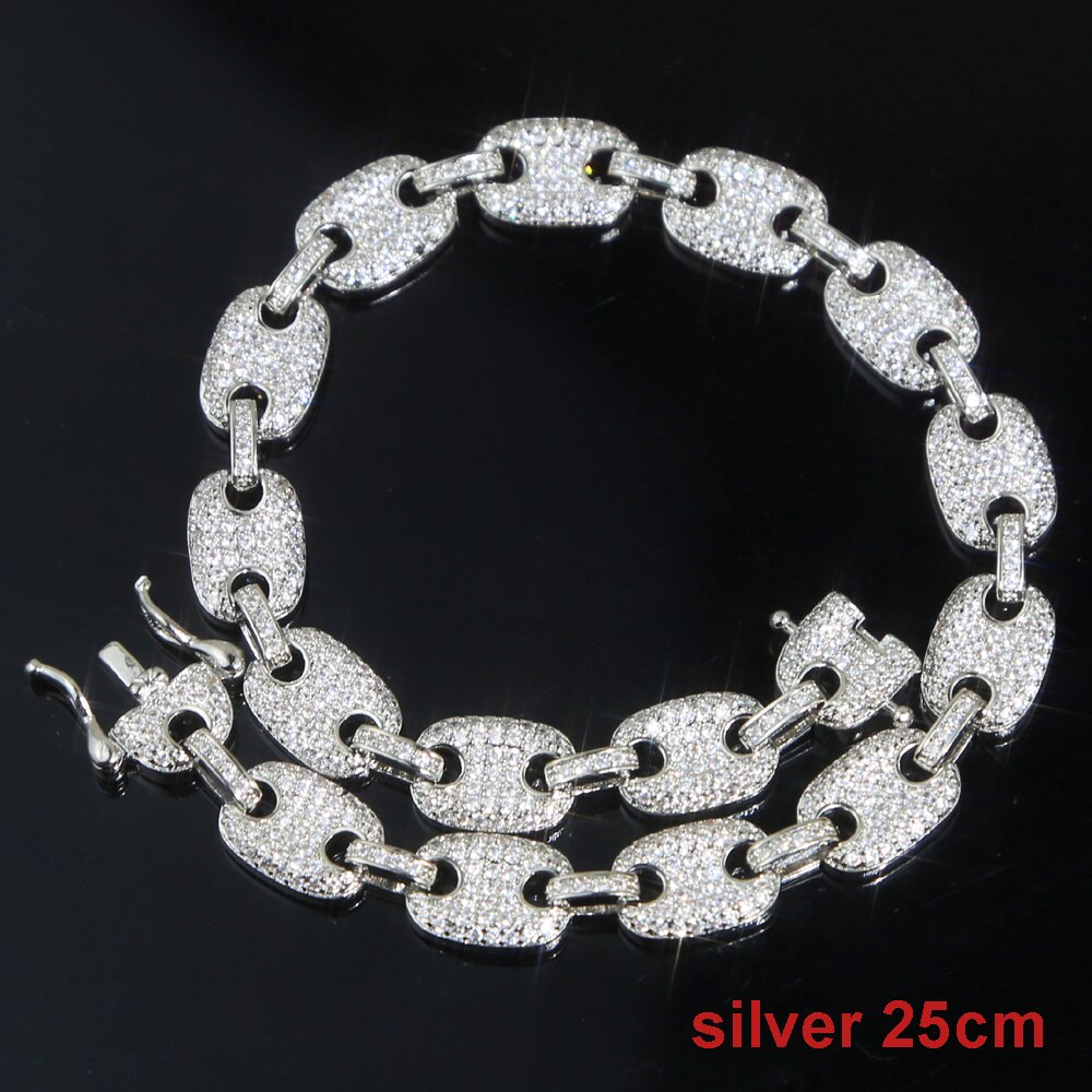 Verão 8mm iced para fora bling cz contas de café link corrente de alta qualidade 5a zircônia cúbica perna corrente feminina 9 jewelry 10 10 ankanktornozeleira jóias: silver 25cm