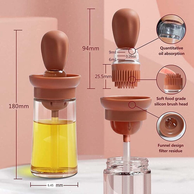 2 in 1 Olivenöl Spender Flasche mit Pinsel, Pipette Sauerei Öl Spender Flasche, für Kochen, braten, Backen, BBQ