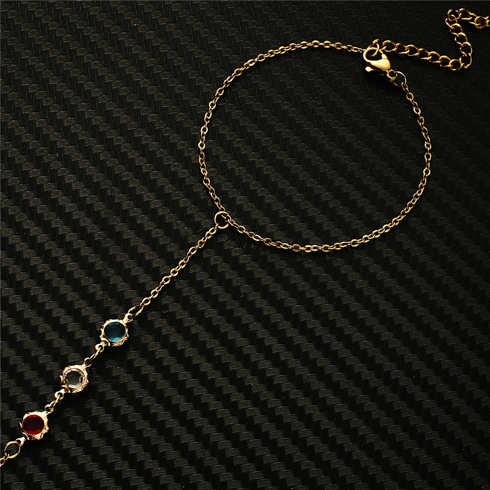 MinaMaMa Mode Eenvoudige Rvs Kleurrijke Crystal Link Chain Vinger Armbanden Voor Vrouwen Vinger Hand Chain Sieraden
