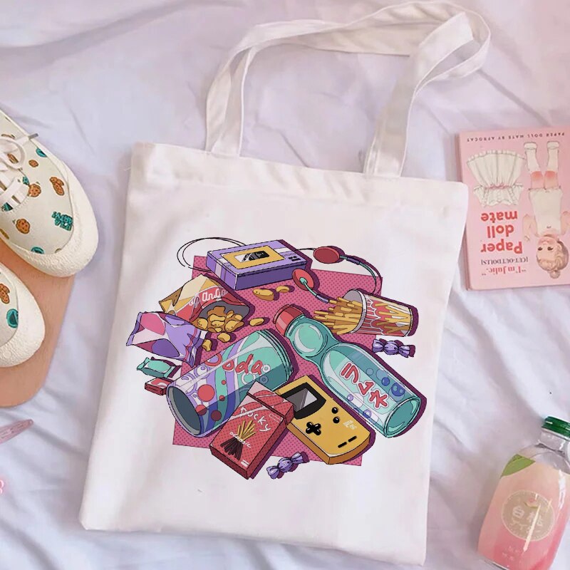 Esthetische Harajuku Herbruikbare Canvas Tas Dames Schoudertas Boodschappentas Boodschappentas Dames Handtas Handtas.: 8