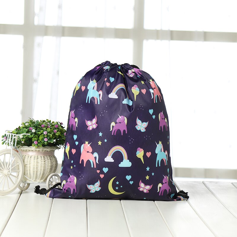 Koord Rugzak mode Vrouwen 3D afdrukken reizen knapzak mannen Casual tassen unisex vrouwen schouder trekkoord Eenhoorn tas: KS4-4-7