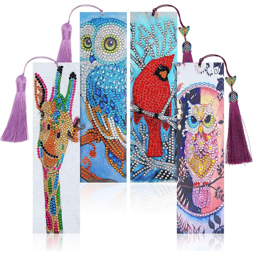 5D Diamond Painting Bookmarks Flower Butterfly Kits for Adults DIY Bookmarks with Tassel Arts Crafts Set Rhinestone Dot: 05-4 PIECES