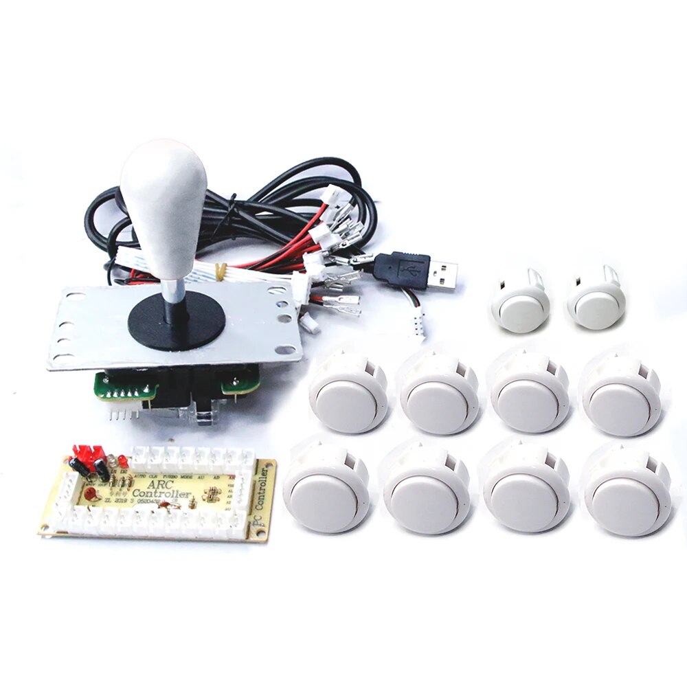 Copie SANWA Machine de jeu Console d'arcade Kit de bricolage boutons poussoirs de Joystick 8 voies pour PC Raspberry Pi contrôleur de carte USB à retard zéro: WHITE