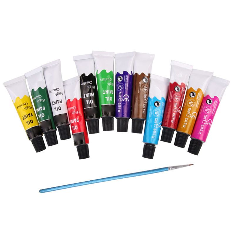 Pigmento para dibujo de pintura al óleo, 12 colores, tubos con pincel, suministros de arte, G8TA