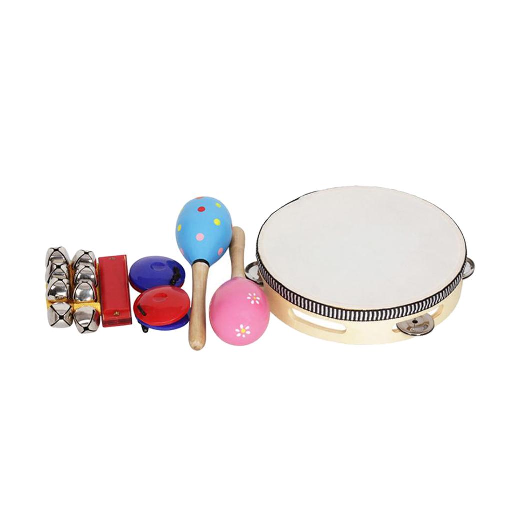 1 set /8 stück handrassel, kastagnetten, mundharmonika, tamburin, mini-percussion