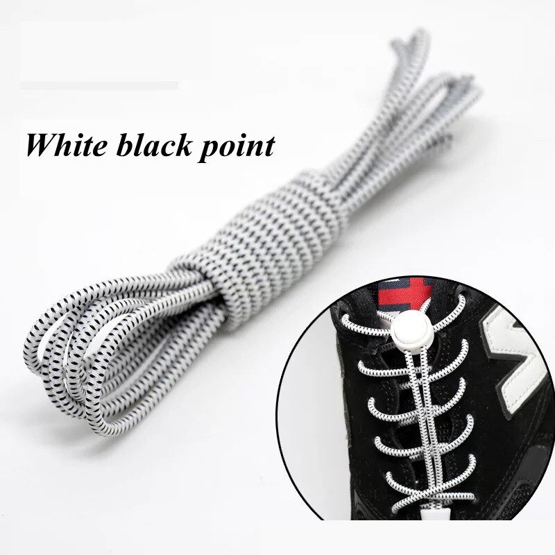1 Paar Elastische Veters Ronde Locking No Tie Schoenveters Kids Adult Quick Lui Veters Rubber Sneakers Schoenveter 22 Kleuren: White black point