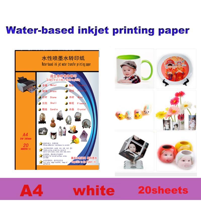 Atramentowa naklejka wodna papier transferowy A4 rozmiar DIY gwóźdź naklejka przezroczysty kolorowy papier drukowy atramentowy papier robić naklejek wodnych: 20sheets biały