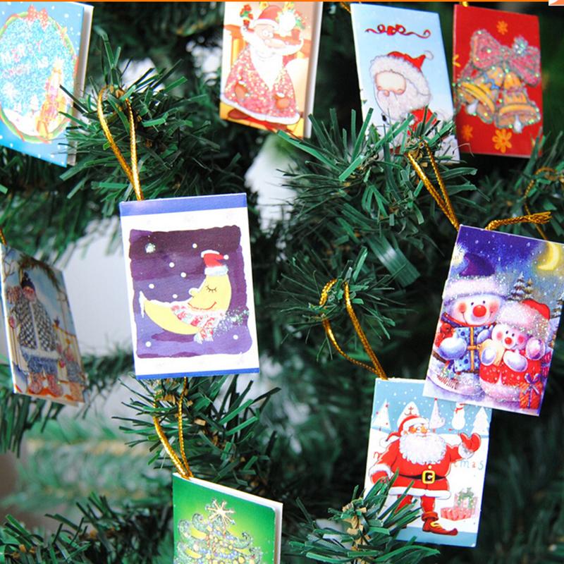 12Pcs/Set Christmas Tree Hanging Paper Cards Set Greeting Birthday Wishes Message Card Thank You Blessing Card 4.7X3.2cm