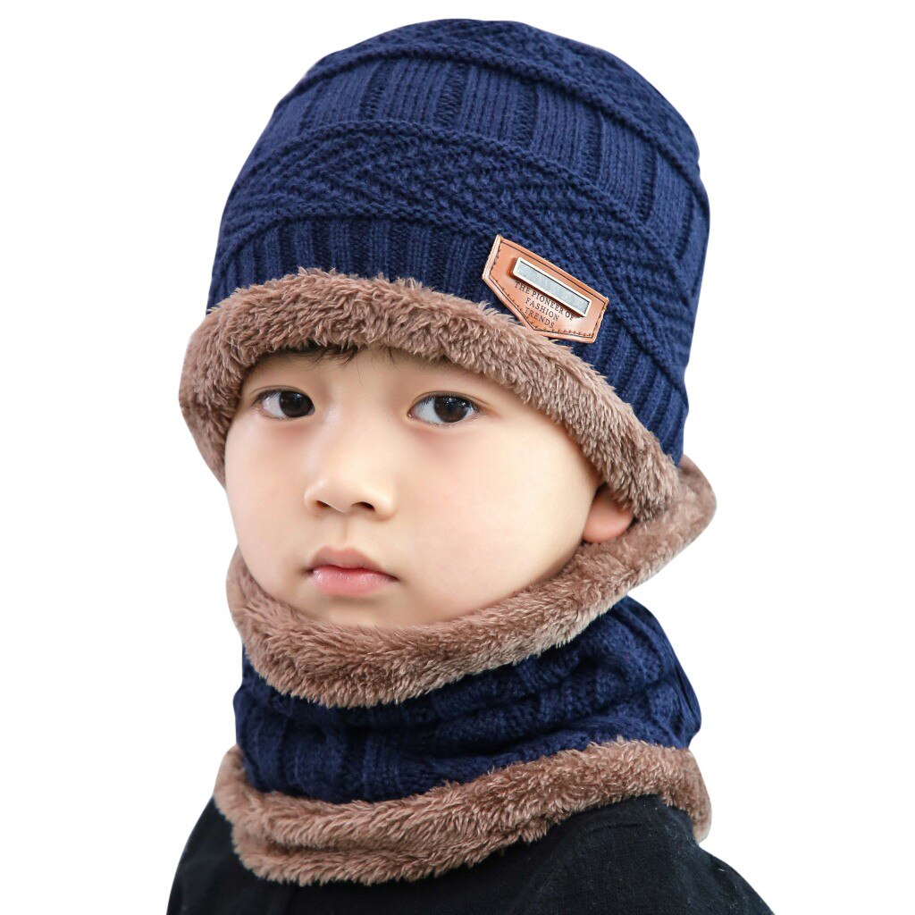 Cappelli Invernali Caldi Lavorati Een Maglia In Stapel Een Contrasto Per Cappello + Sciarpa Per Bambini Set Di Wijten Pezzi cappelli Per