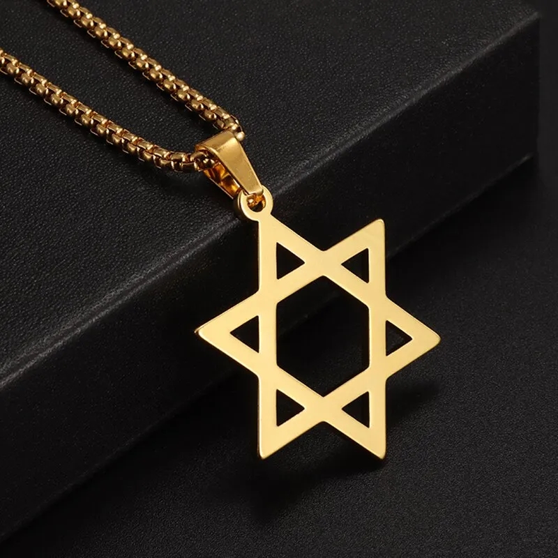 Hip Hop Star of David Pendant Men\'s Six Pointed Star Necklace Judaism Shield of David Amulet Jewelry: Platinum Plated
