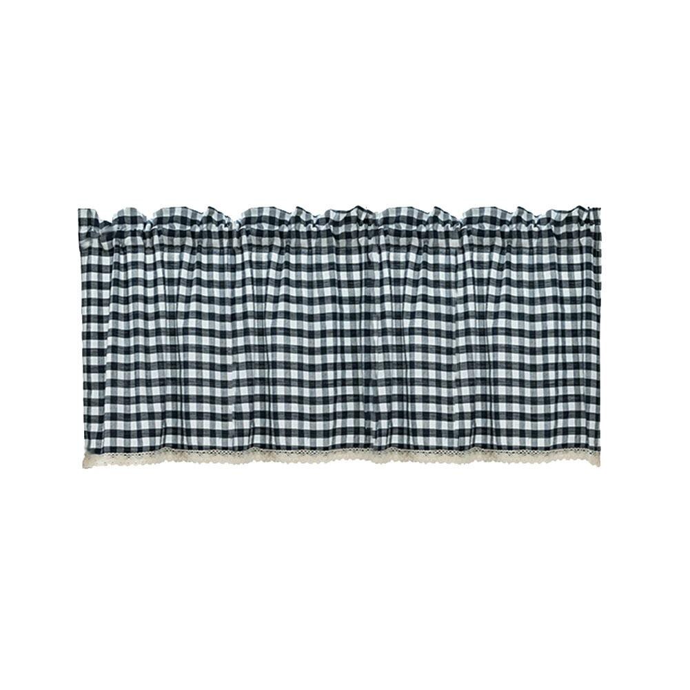 1Pc Küche Plaid aufbringen Kurze Gitter Vorhang Spitze Volant Durch Stange Drapieren Hause Fenster Dekor Vorhänge in sterben Wohnzimmer zimmer: Marine Blau / 130durch41cm