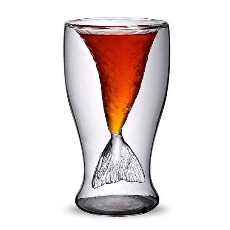 100ml Cute Mermaid Tail Wine Glass Double Wall Cocktail Glass Beer Whisky Cup Glassware Bar Tools