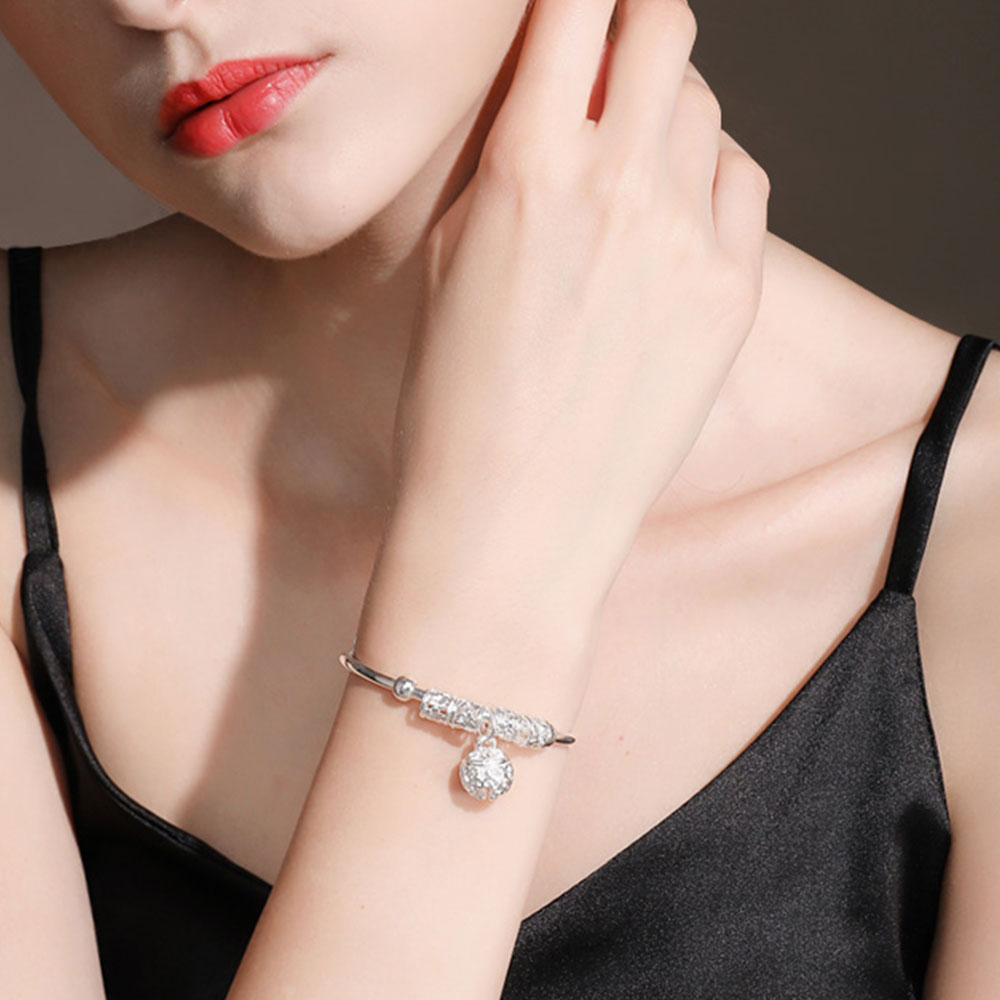 Luxus Armband Armreif Koreanische Schmuck Für Frauen Sterling Silber Armband Einstellbar Aushöhlen Liebe Armreif Hochzeit D30