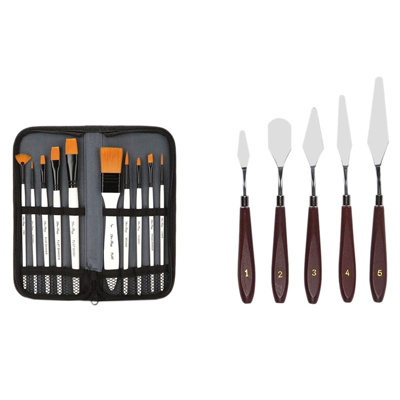 15 pièces pinceau Palette ensemble de couteaux pinceaux artiste pour aquarelle peinture à l'huile acrylique: Default Title