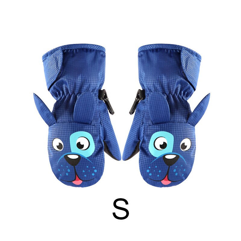 Crianças luvas de esqui, inverno mais veludo crianças meninas bonito dos desenhos animados impermeável à prova de vento antiderrapante luvas quentes: blue-S