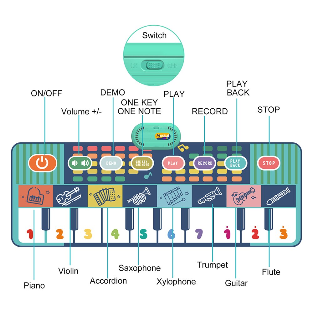 Tapis Musical de grande taille pour bébé, 7 Types, 100x36cm, son d&#39;animal, jeu de musique, Piano, Instrument, jouet, d&#39;éducation préscolaire des enfants