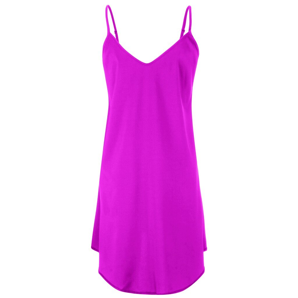 CHAMSGEND vrouwen Zomer effen kleur eenvoudige T-shirt losse casual mode elegante aan zee strand rok: Hot Pink / L