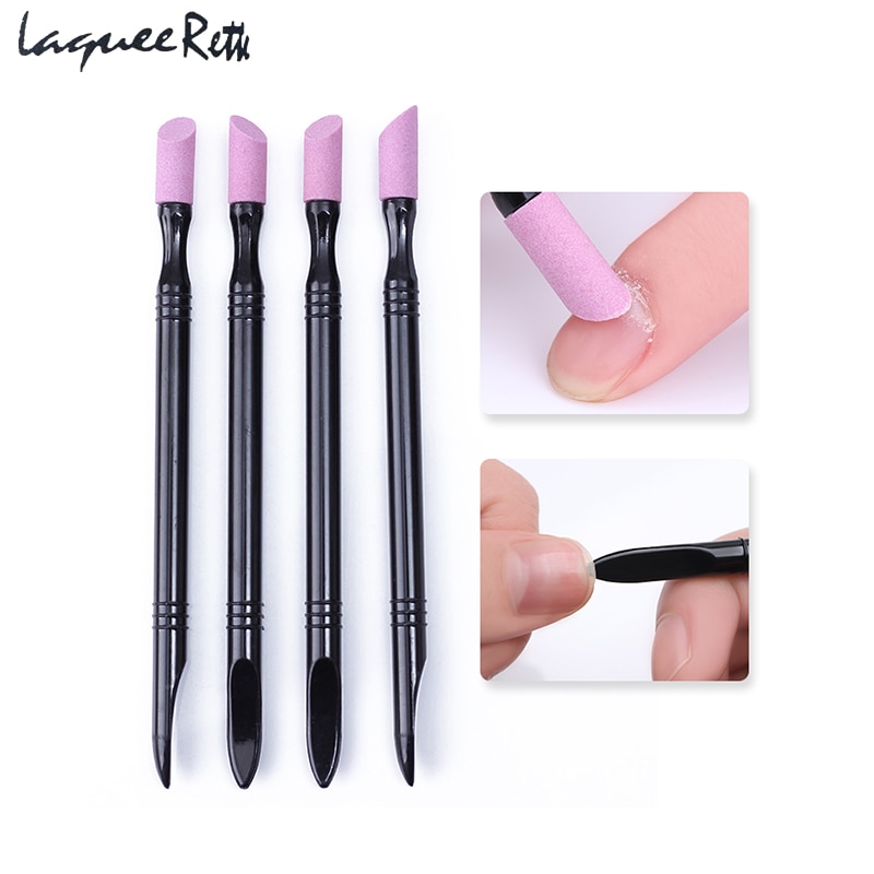 1 St Dubbele End Quartz Nail Cuticle Pusher Remover Wasbare Dode Huid Pusher Trimmer Manicure Nail Art Tool Hout stok