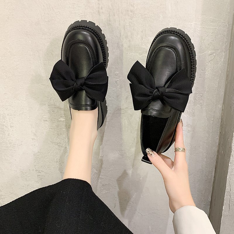 Lente herfst dames leren plateau schoenen zwarte loafers strik instappers platte schoenen vrouw casual naaien oxford zapatos mujer 8873n