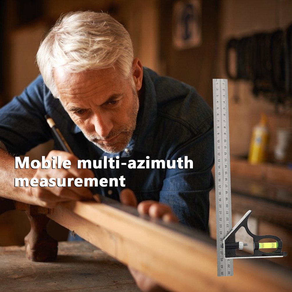 Square Ruler Set Kit 300mm 45/90 Degree Adjustable Engineers Combination Try None Right Angle Ruler with Spirit Level & Scriber