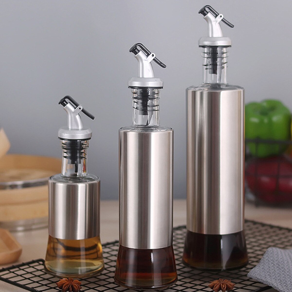 200/350/500ml Kitchen Baking Oil Sprayer Cooking Seasoning Bottle Dispenser Sauce Bottle Glass Storage Bottles for Oil Vinegar