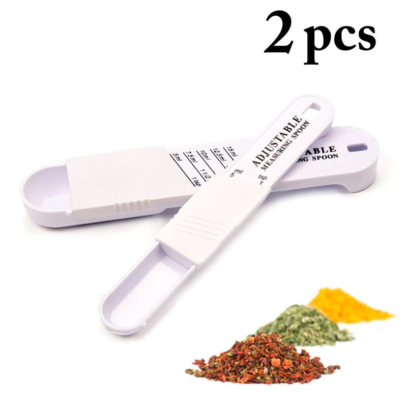 Cuchara medidora ajustable de 2 uds, cuchara medidora, utensilio de cocina, accesorios de cocina para hornear, cuchara cuantitativa de plástico para hornear