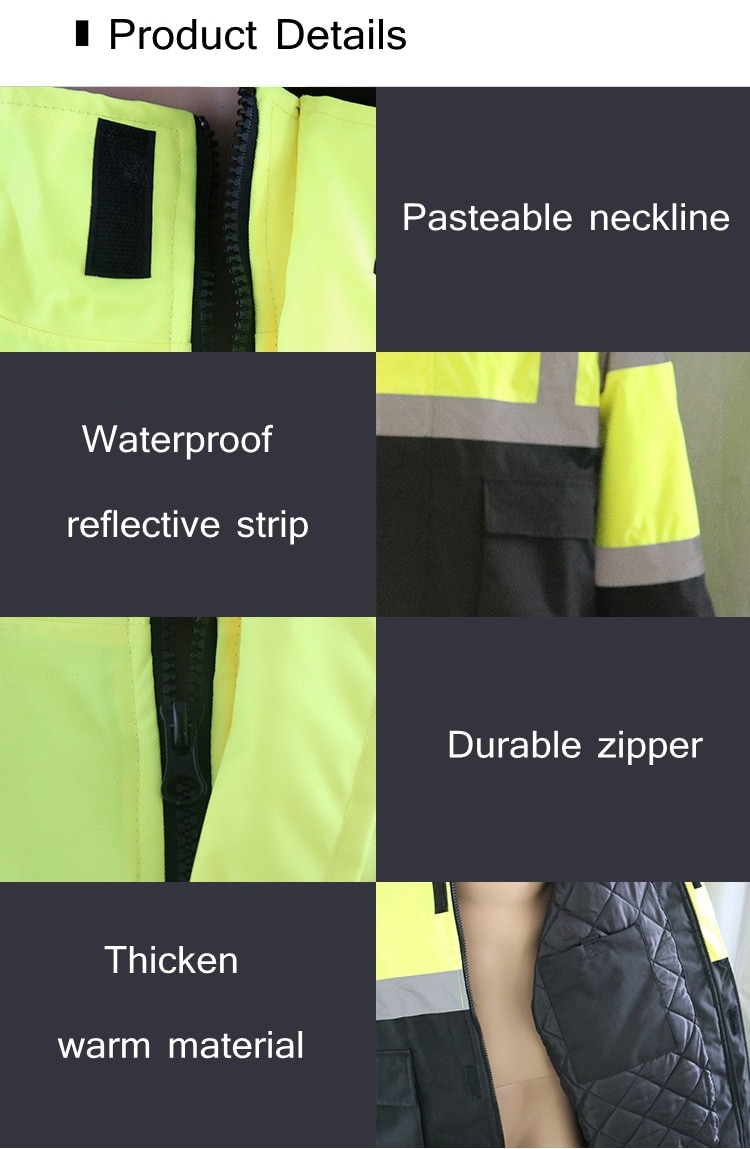 Fluorescerende arbejdstøj med kasket unisex advarsel reflekterende trafikpligt sikkerhedsbeskyttelse tykkere varmt vinter vindtæt tøj