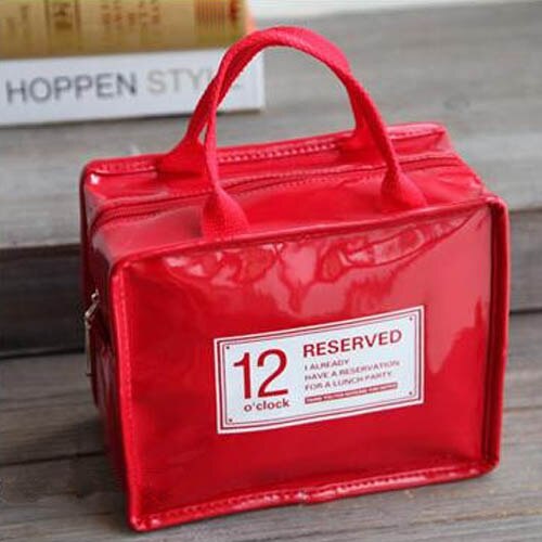 Bolsa de almuerzo impermeable para mujeres, niños y hombres, bolsa de almuerzo con letras, bolso de mano de PU, paquete aislante portátil,: Red